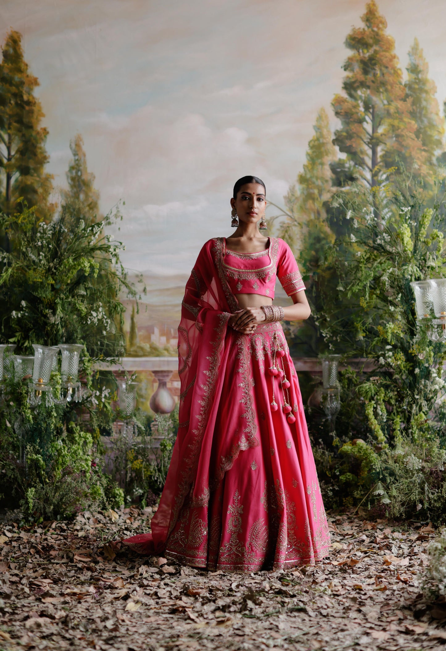 PINK CHANDERI LEHENGA SET