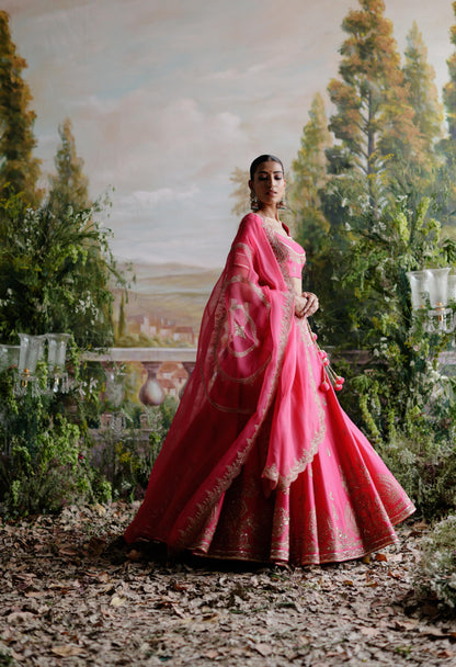 PINK CHANDERI LEHENGA SET