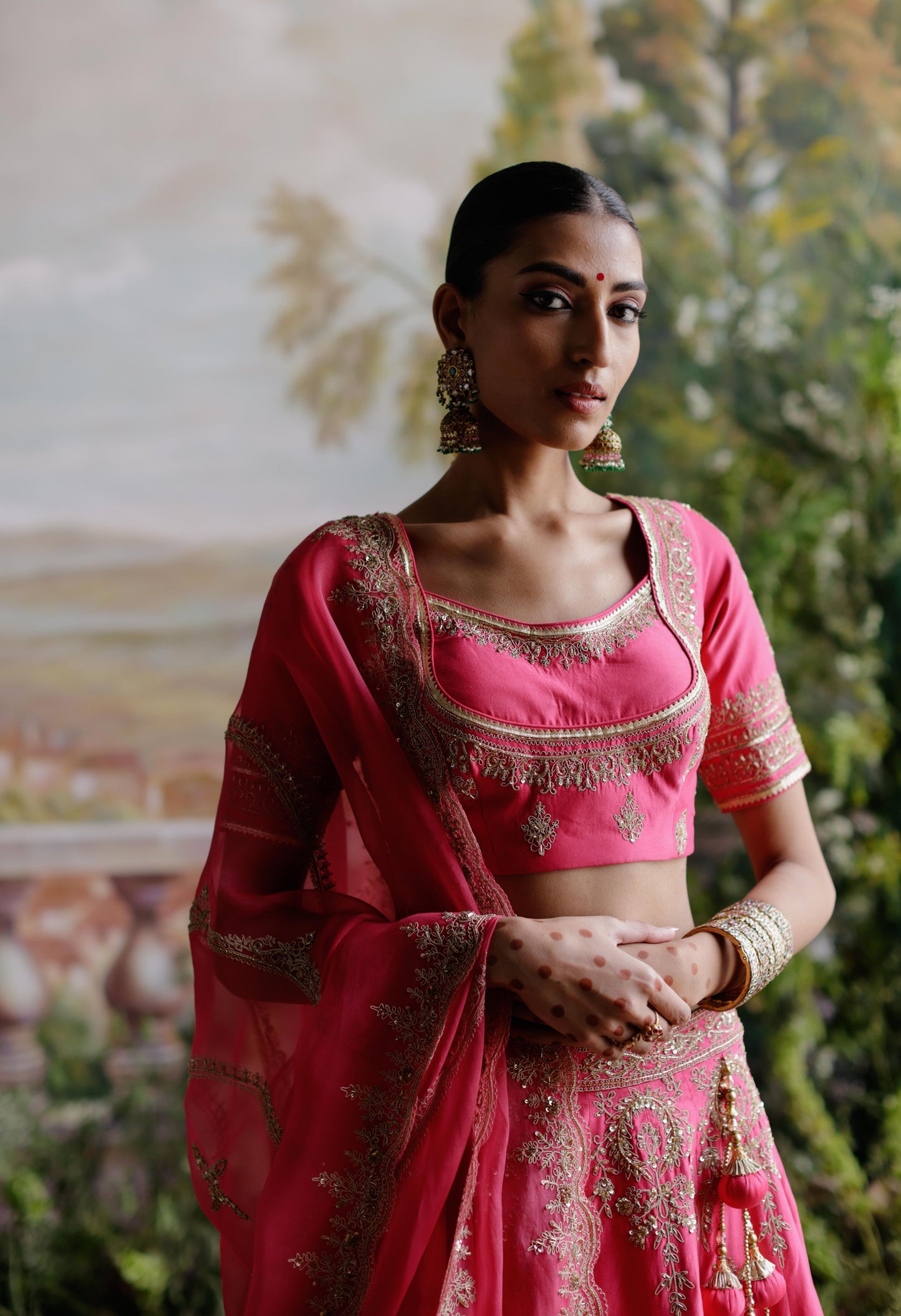 PINK CHANDERI LEHENGA SET