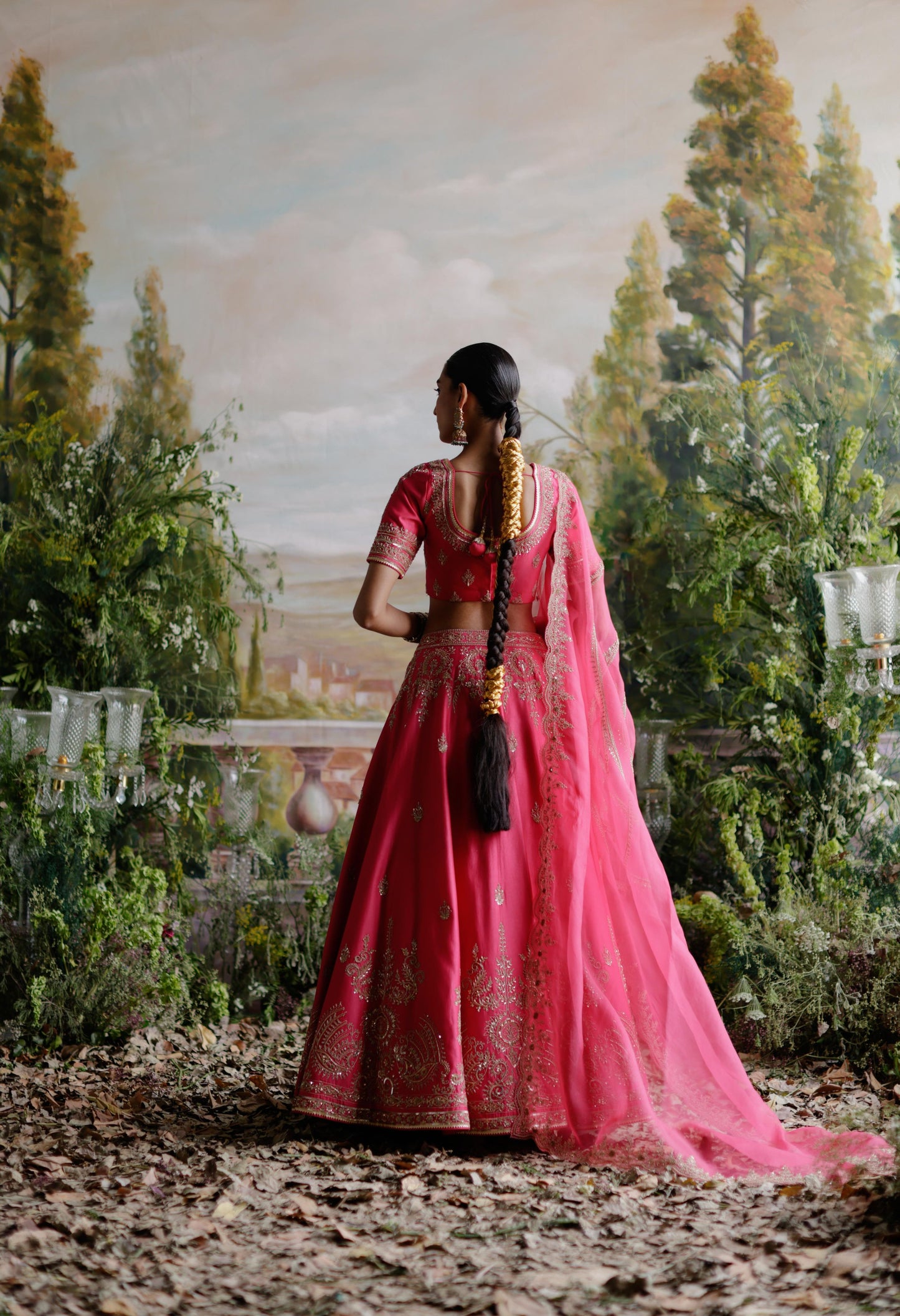 PINK CHANDERI LEHENGA SET