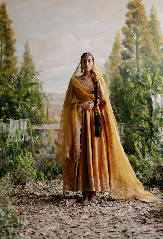 TUSCANY MUSTARD ANARKALI SET