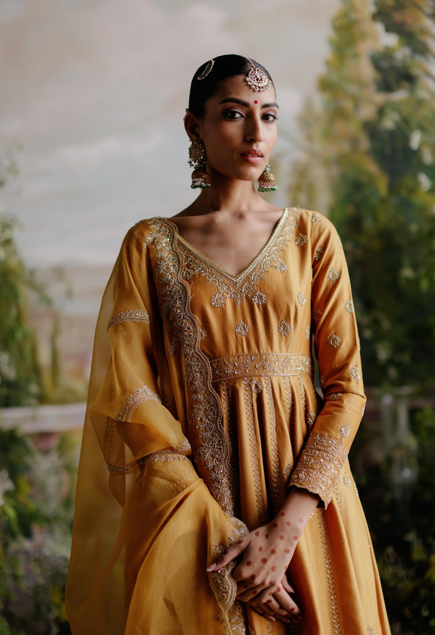 TUSCANY MUSTARD ANARKALI SET