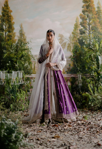 PURPLE JACKET WITH IVORY LEHENGA