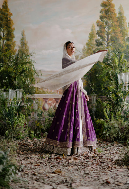 PURPLE JACKET WITH IVORY LEHENGA