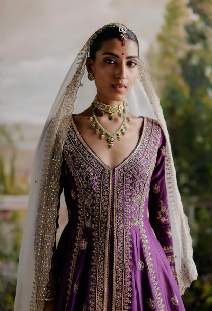 PURPLE JACKET WITH IVORY LEHENGA