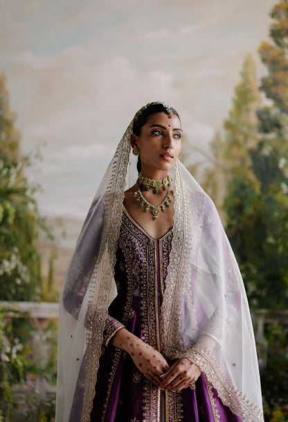 PURPLE JACKET WITH IVORY LEHENGA