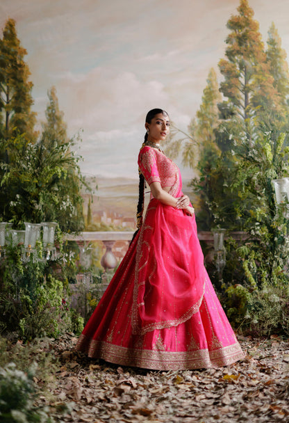 HOT PINK RAW SILK LEHENGA SET