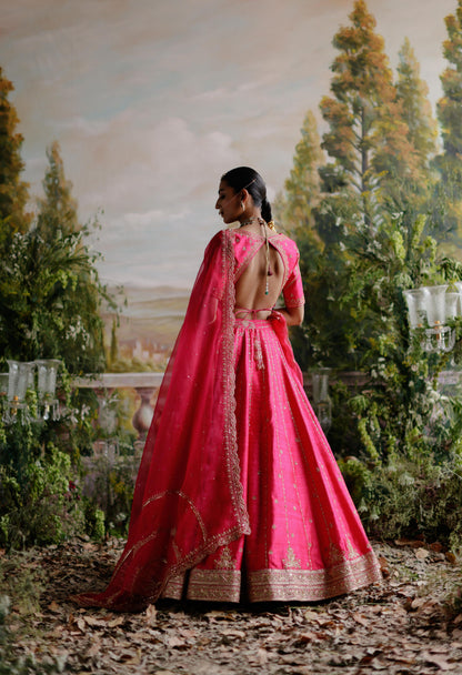 HOT PINK RAW SILK LEHENGA SET