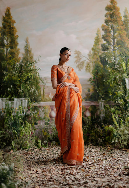 RUST ORANGE SAREE SET