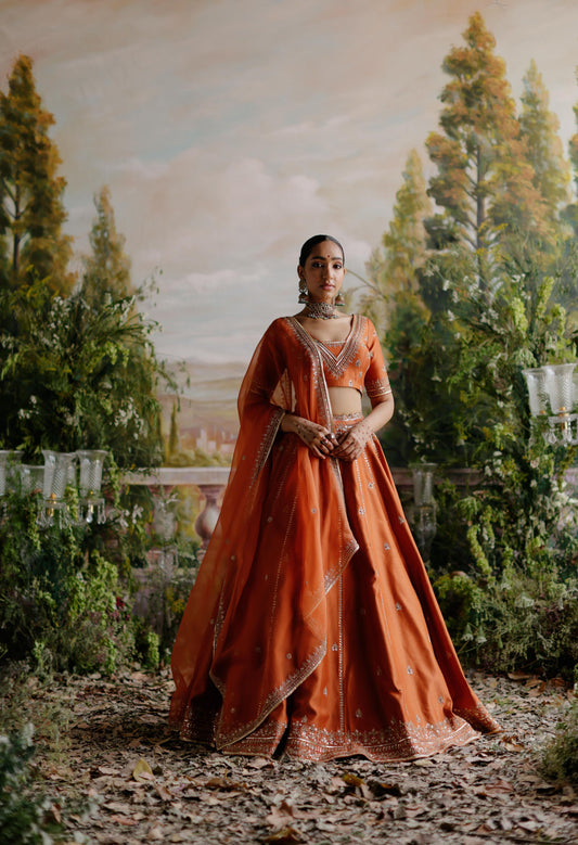 RUST ORANGE LEHENGA SET