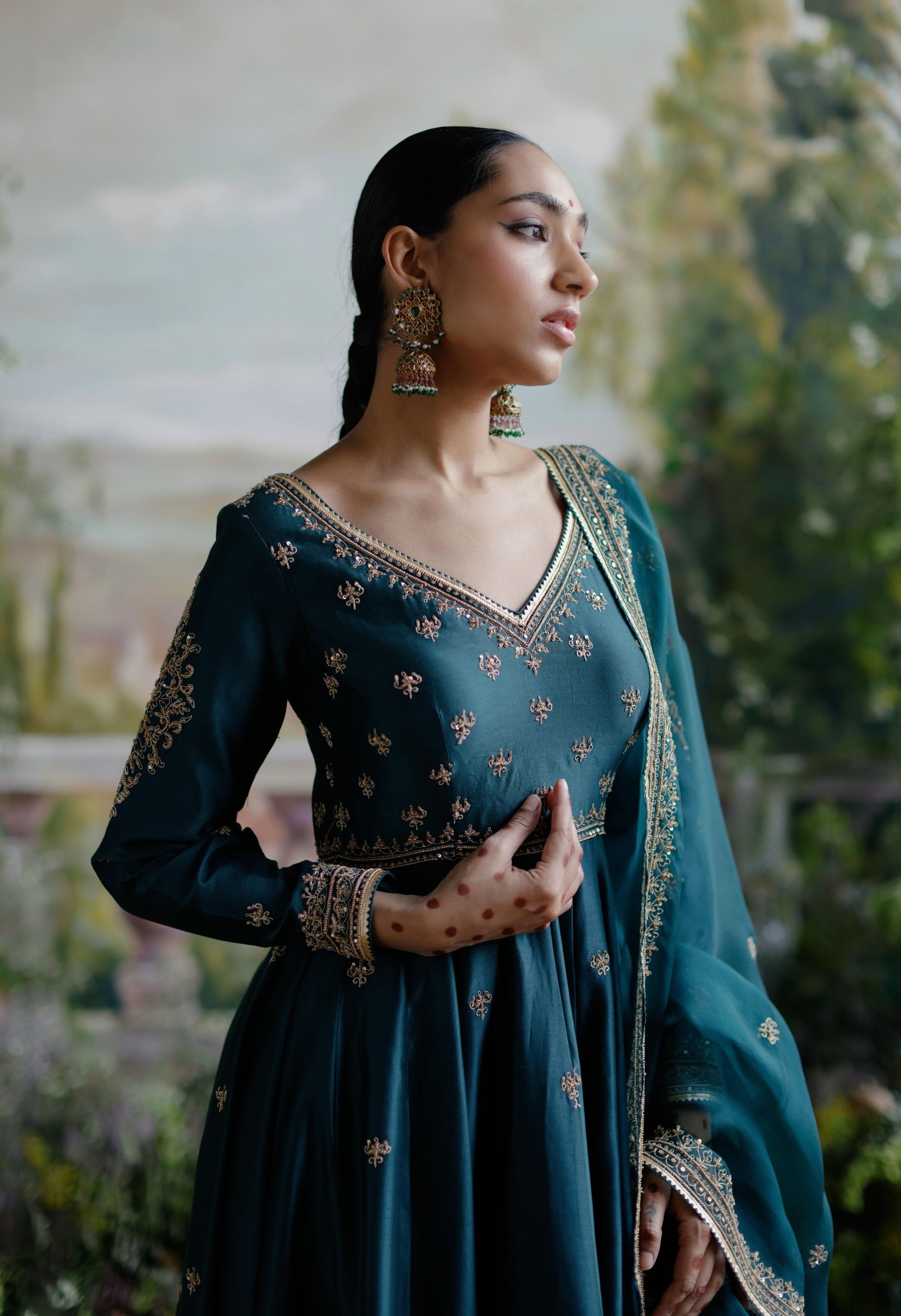 DARK GREEN ANARKALI SET White Maison de Couture DARK GREEN ANARKALI SET White Maison de Couture