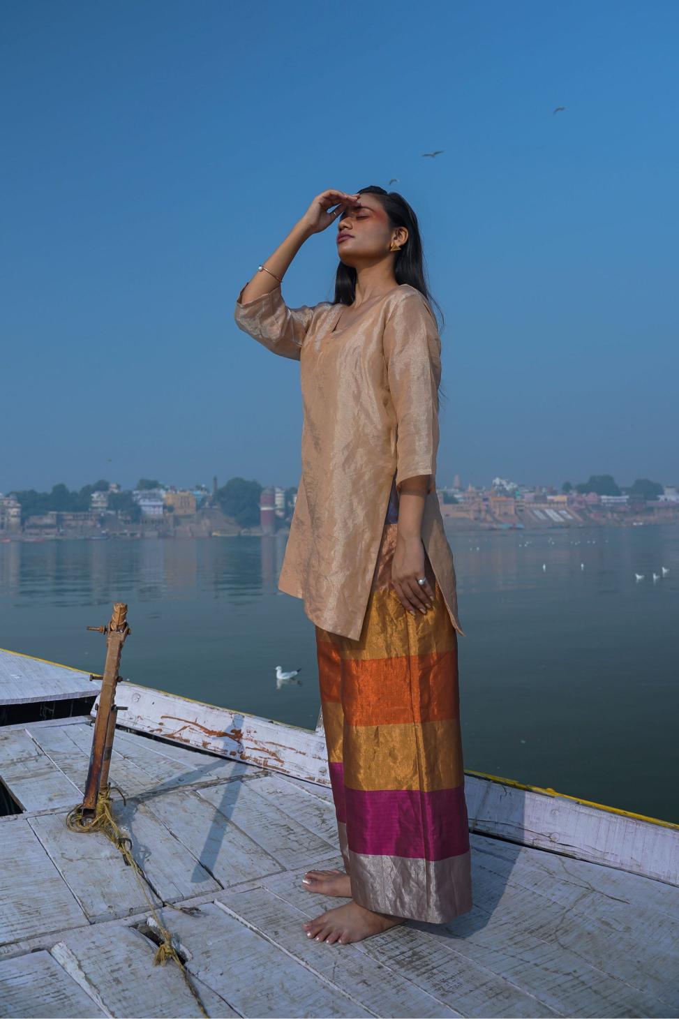 DHUN MULTICOLOR SHORT KURTA STRIPE PANT SET