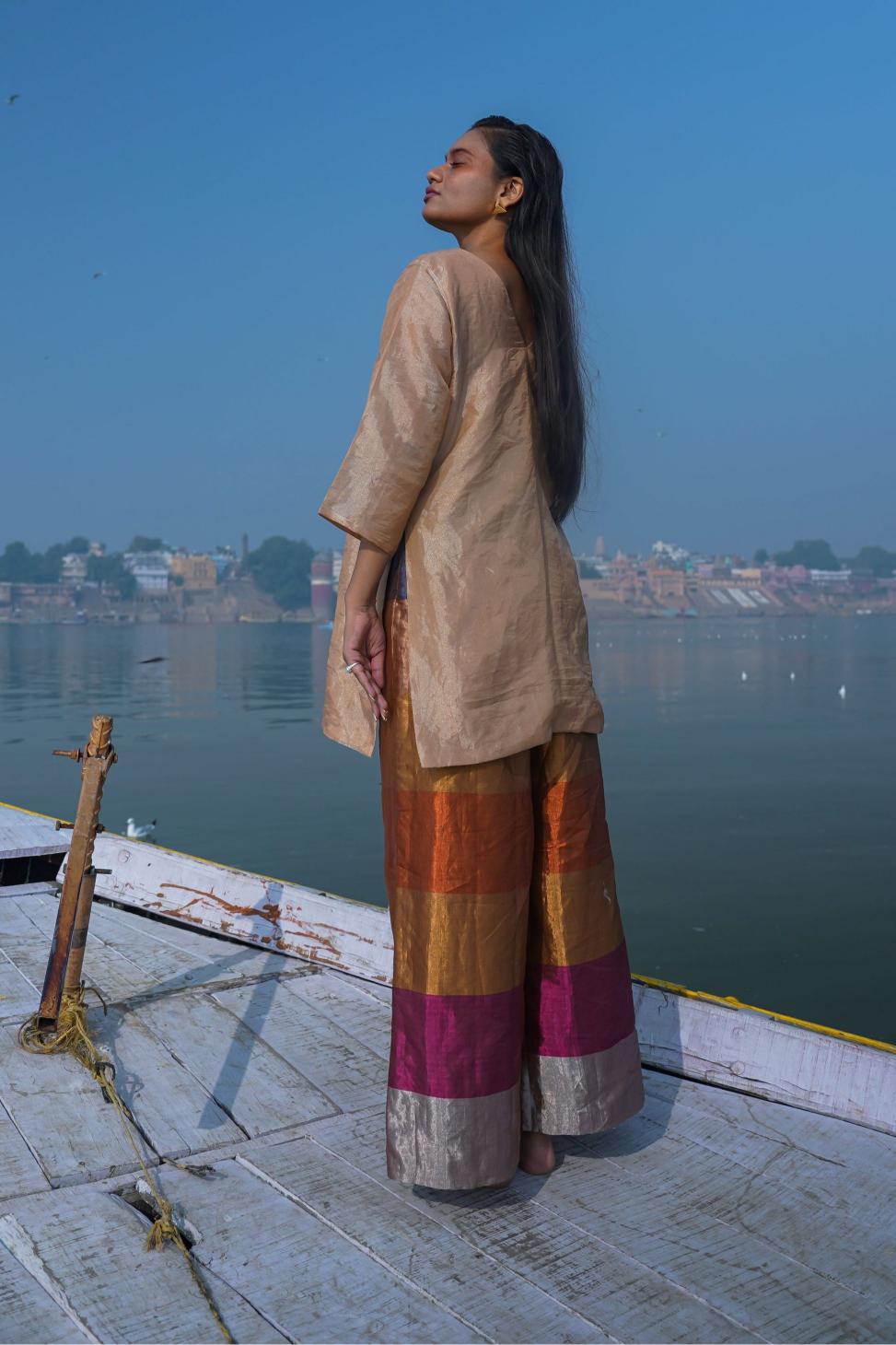 DHUN MULTICOLOR SHORT KURTA STRIPE PANT SET
