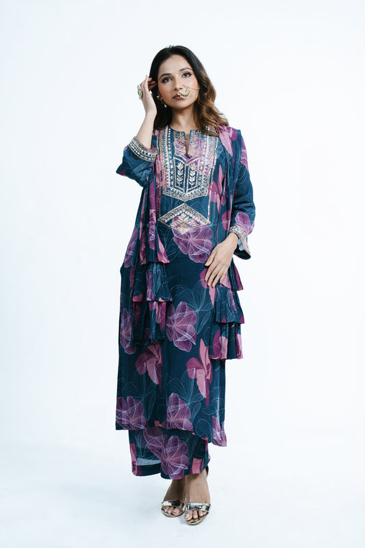 CLASSIC KAMIZ SET WITH LAYERED STOLE