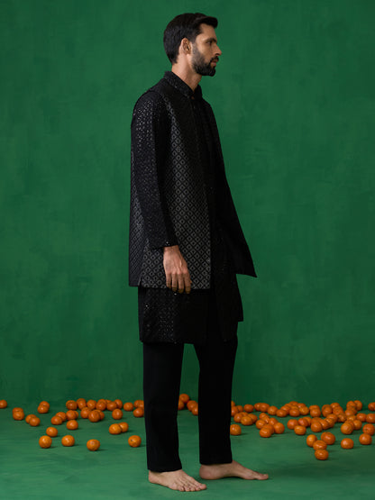 EMBROIDERED BLACK KURTA JACKET SET