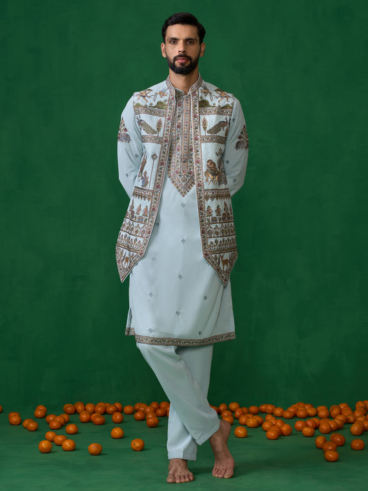 RAMAYAN SKYBLUE KURTA JACKET SET