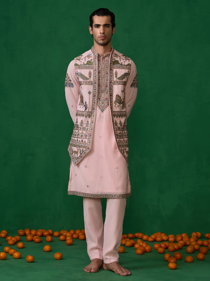 RAMAYAN PINK KURTA JACKET SET