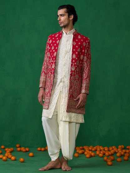 ETHNIC RED SHERWANI SET