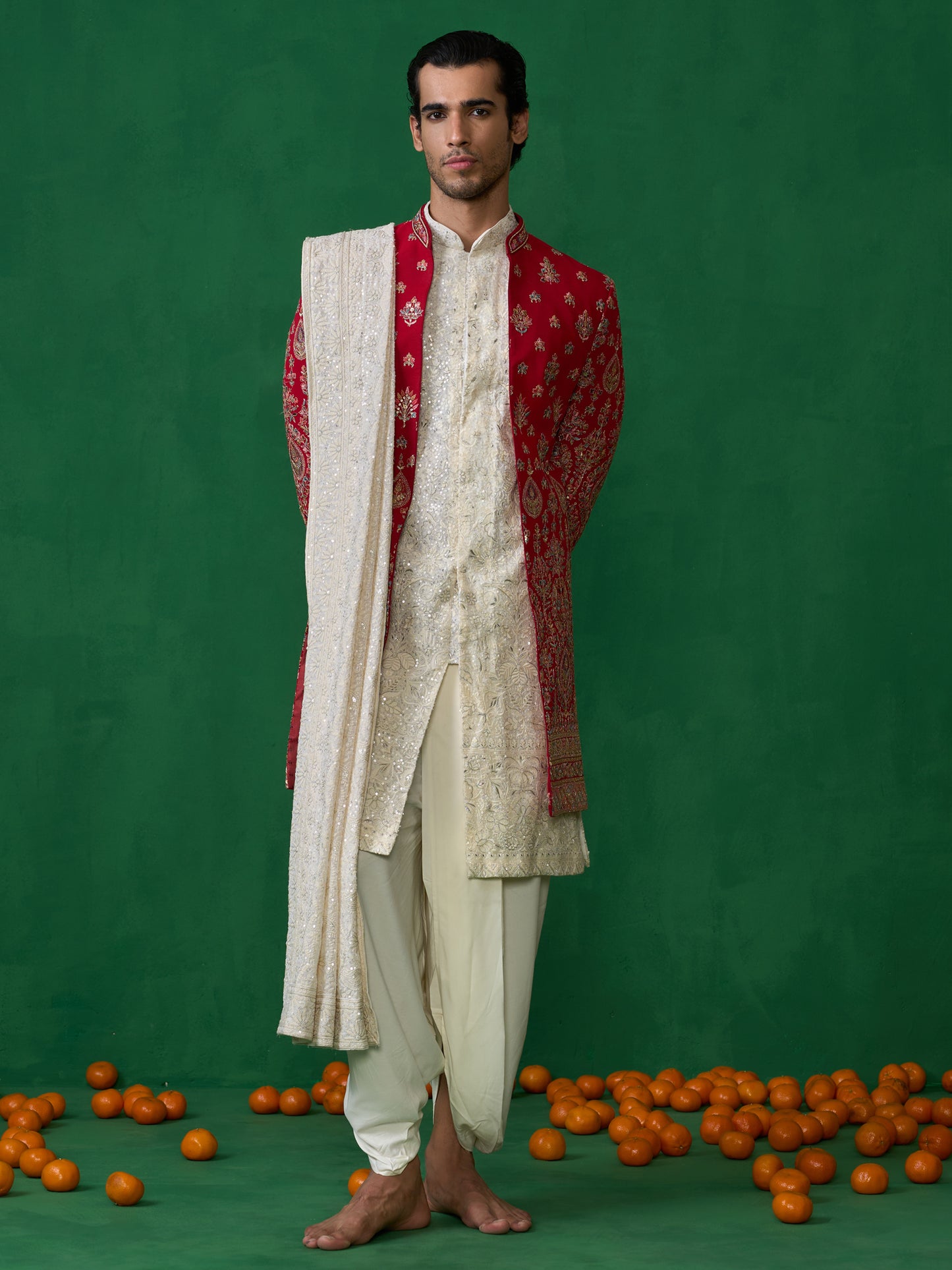 ETHNIC RED SHERWANI SET