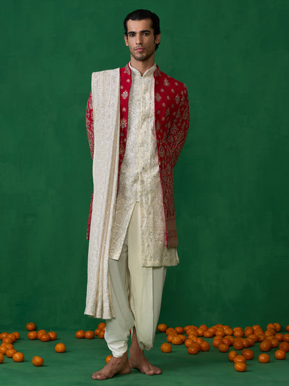 ETHNIC RED SHERWANI SET