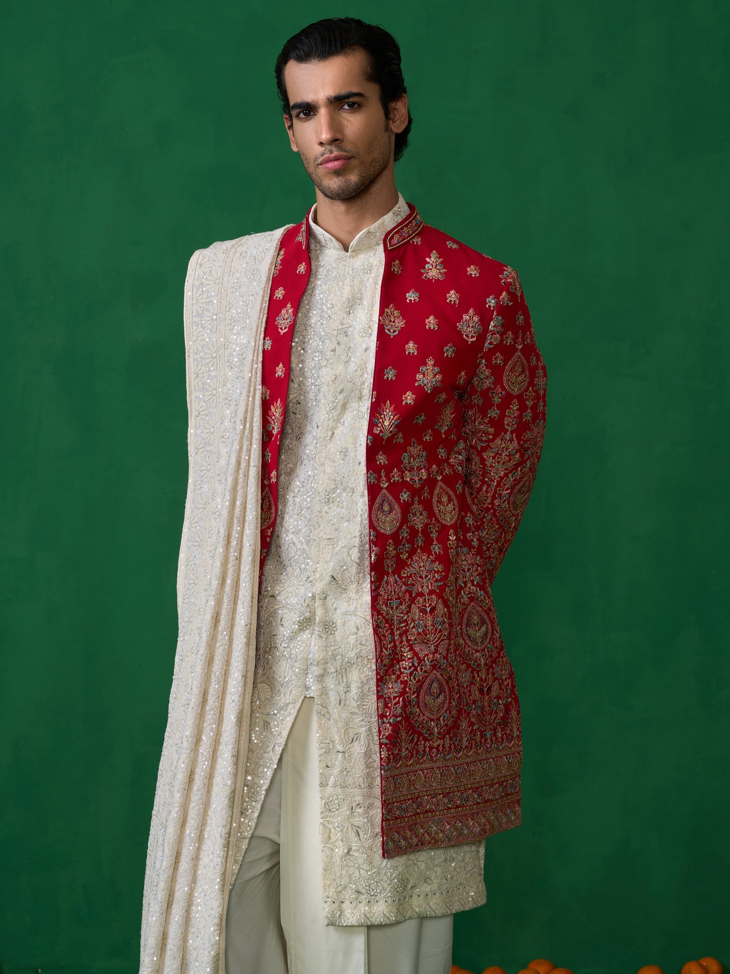 ETHNIC RED SHERWANI SET