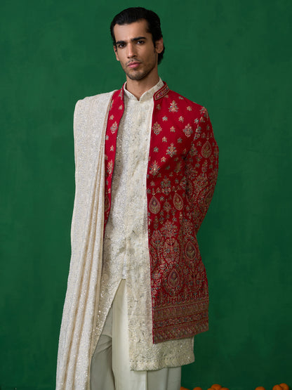 ETHNIC RED SHERWANI SET