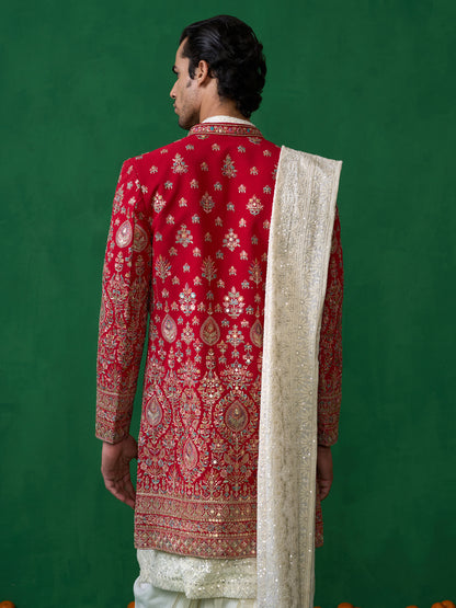 ETHNIC RED SHERWANI SET