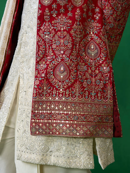 ETHNIC RED SHERWANI SET