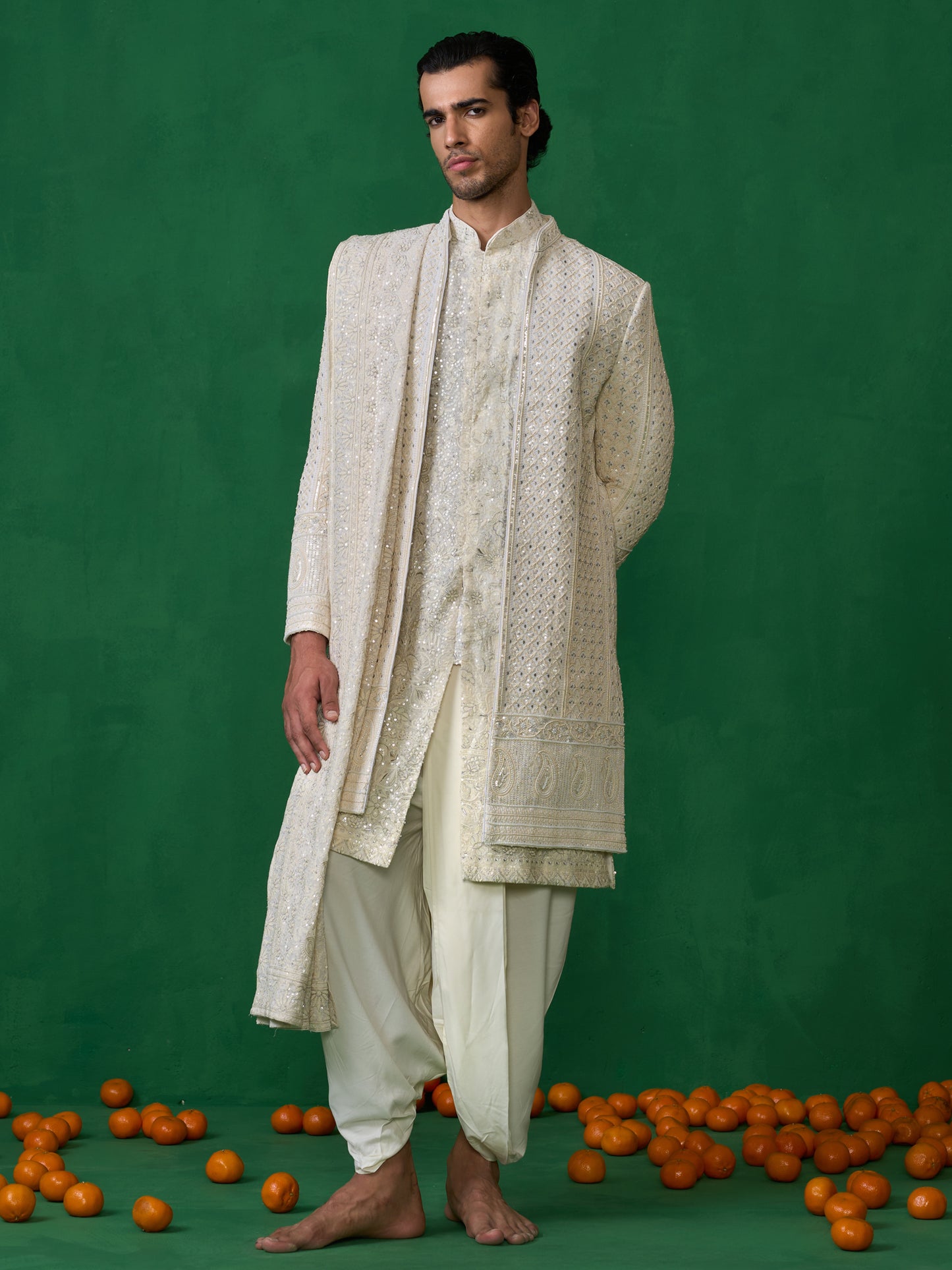 PAISELY IVORY SHERWANI SET
