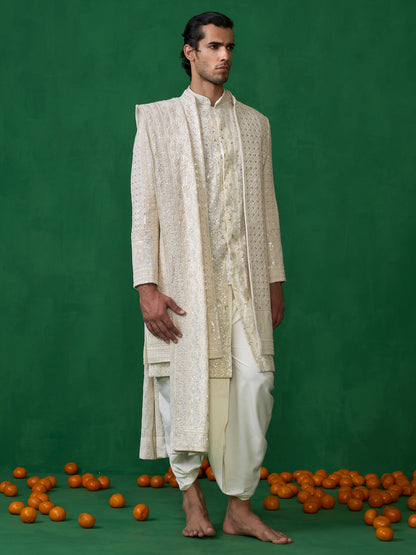 PAISELY IVORY SHERWANI SET