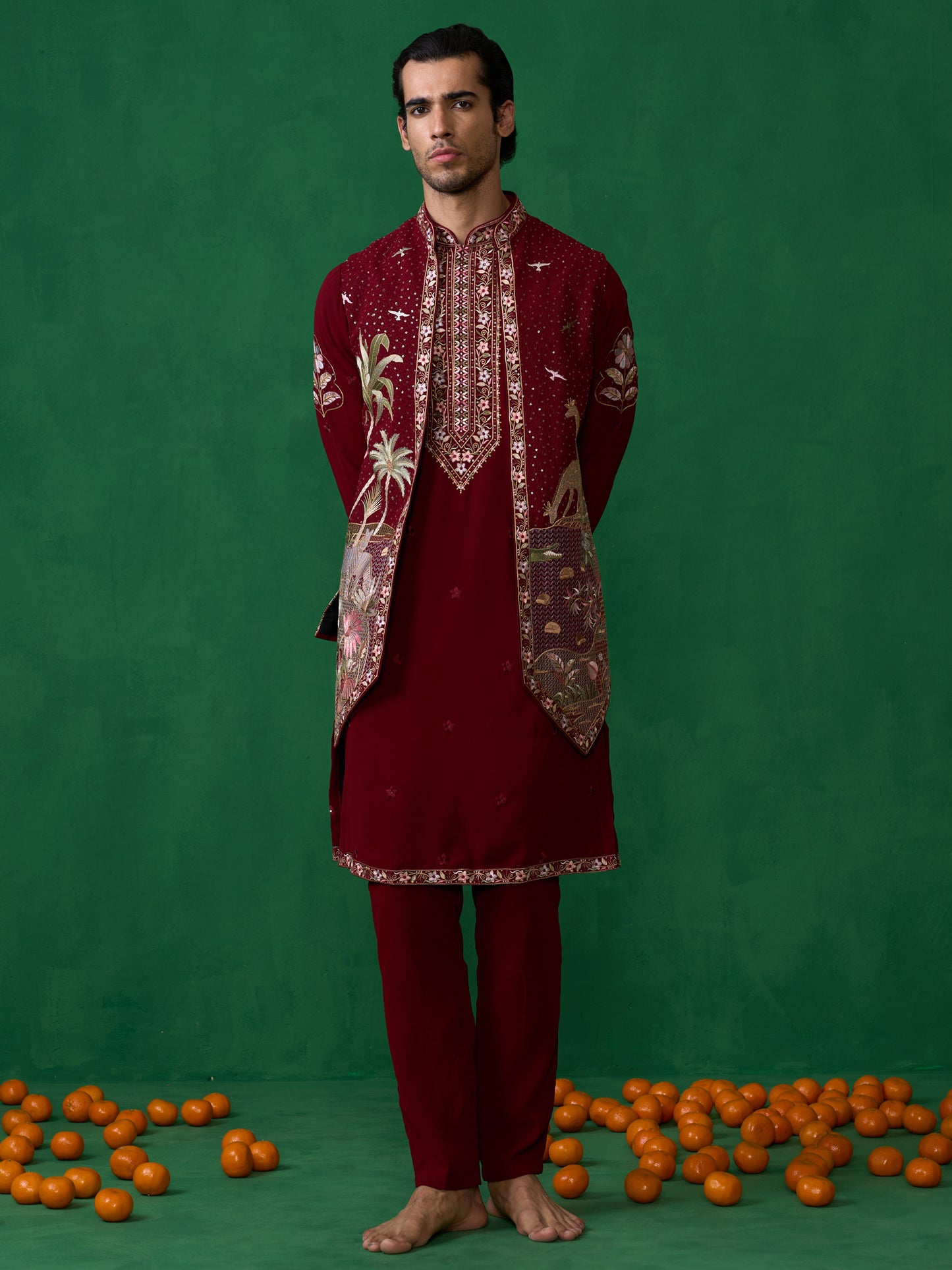 FOREST MAROON KURTA JACKET SET
