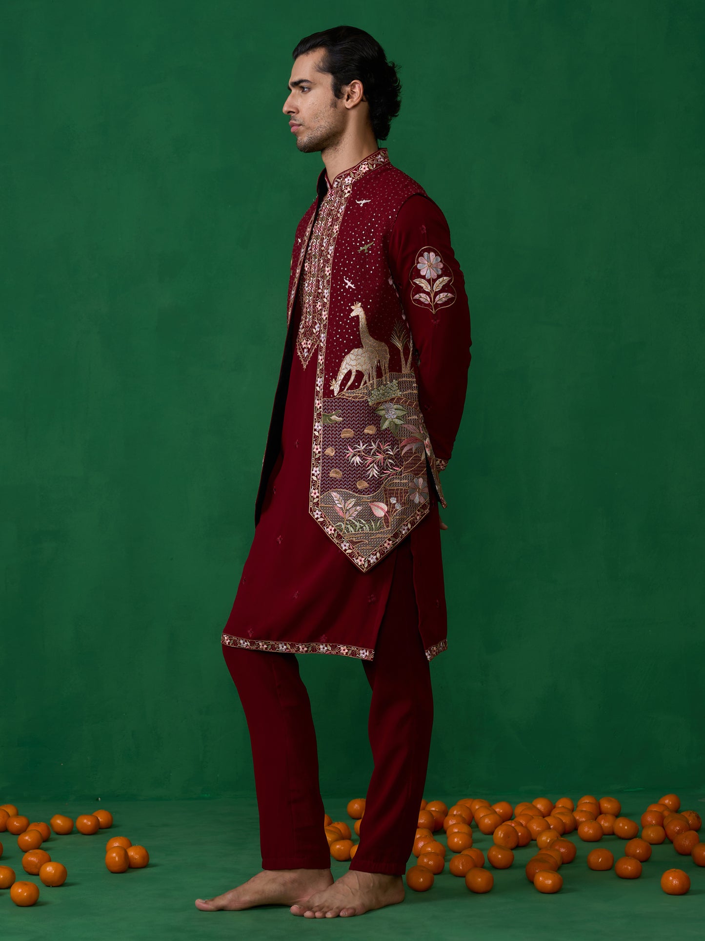 FOREST MAROON KURTA JACKET SET