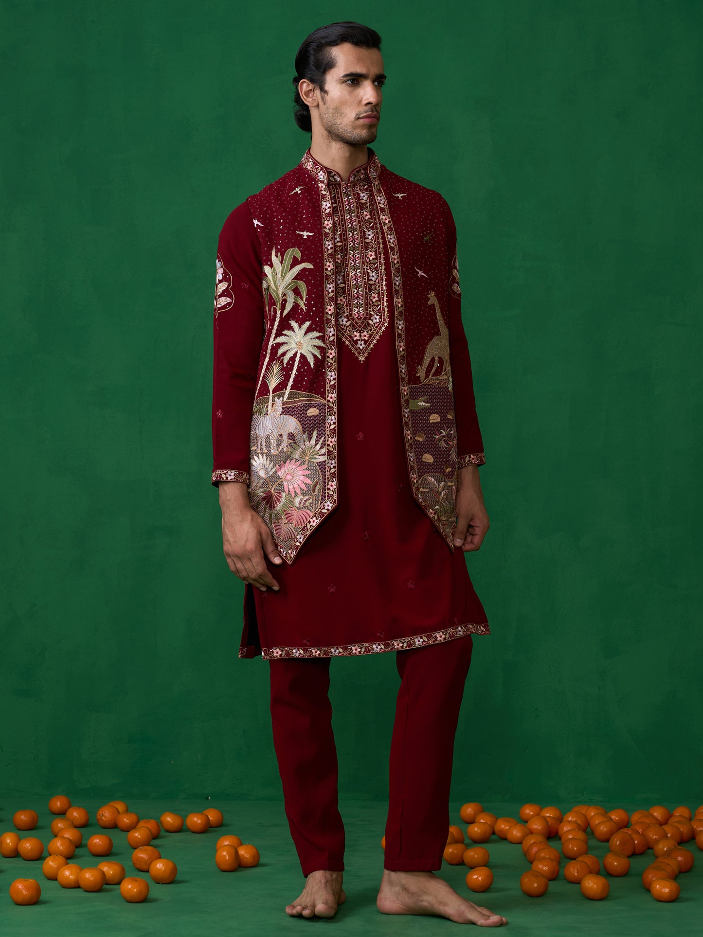 FOREST MAROON KURTA JACKET SET