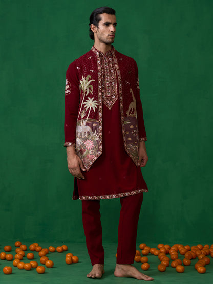 FOREST MAROON KURTA JACKET SET