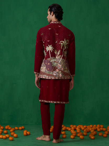 FOREST MAROON KURTA JACKET SET