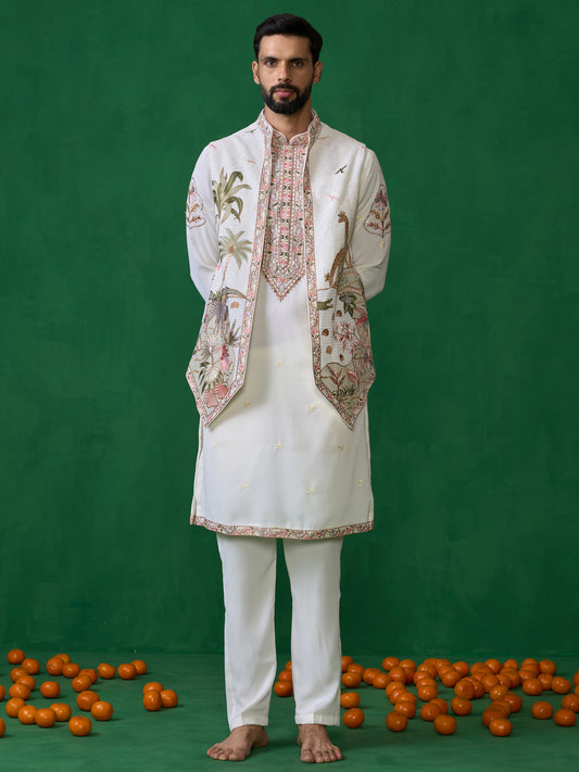 FOREST IVORY KURTA JACKET SET