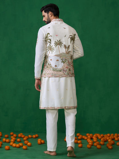 FOREST IVORY KURTA JACKET SET