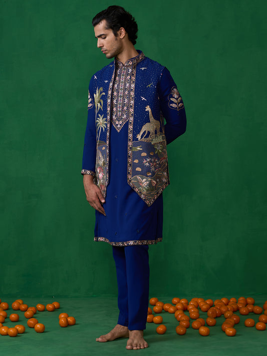 FOREST BLUE KURTA JACKET SET