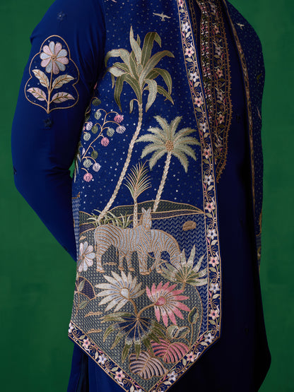 FOREST BLUE KURTA JACKET SET