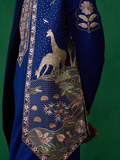 FOREST BLUE KURTA JACKET SET