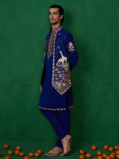 FOREST BLUE KURTA JACKET SET