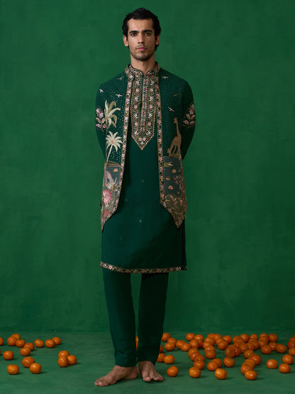 FOREST BOTTLE GREEN KURTA JACKET SET