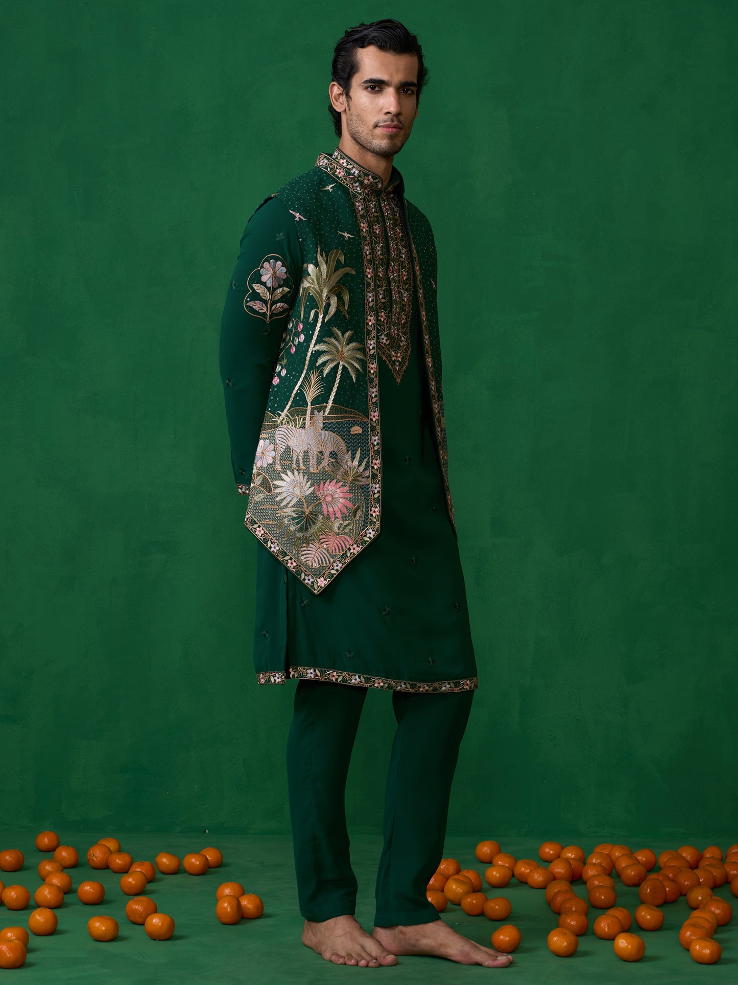 FOREST BOTTLE GREEN KURTA JACKET SET
