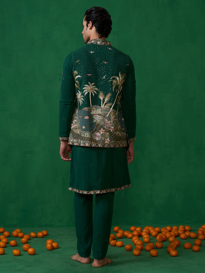 FOREST BOTTLE GREEN KURTA JACKET SET