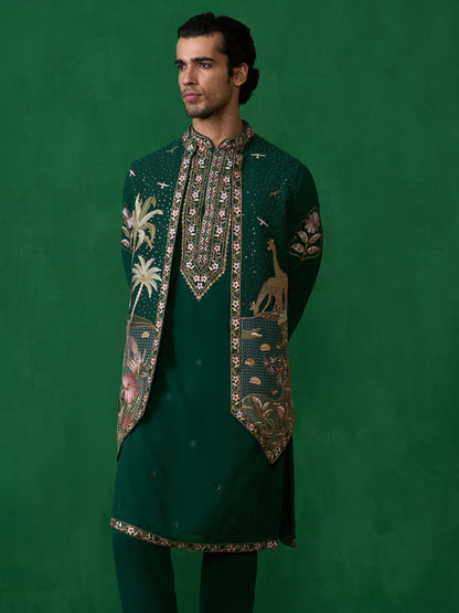 FOREST BOTTLE GREEN KURTA JACKET SET