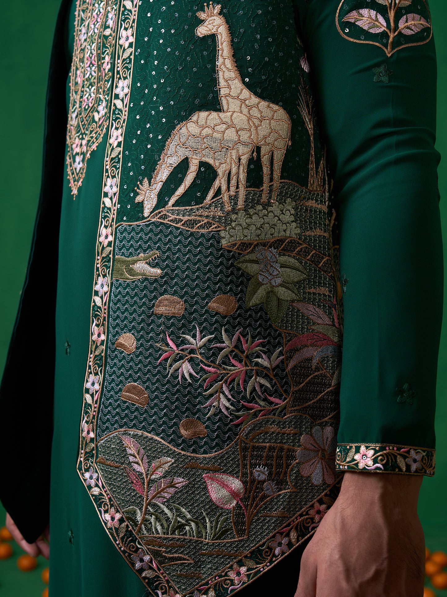 FOREST BOTTLE GREEN KURTA JACKET SET