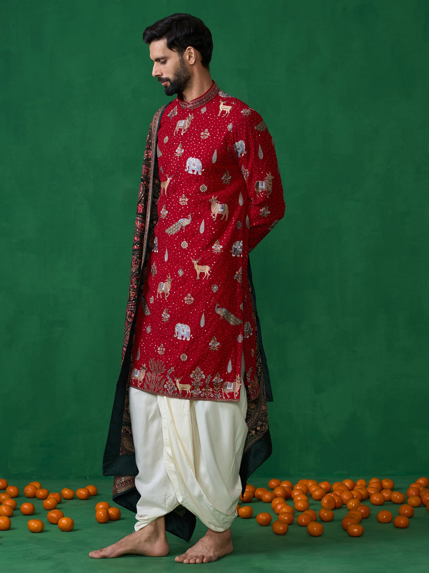 PICHWAI RED DHOTI KURTA SET