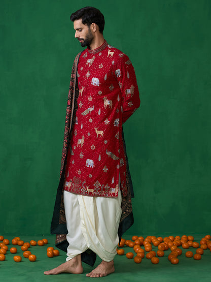 PICHWAI RED DHOTI KURTA SET
