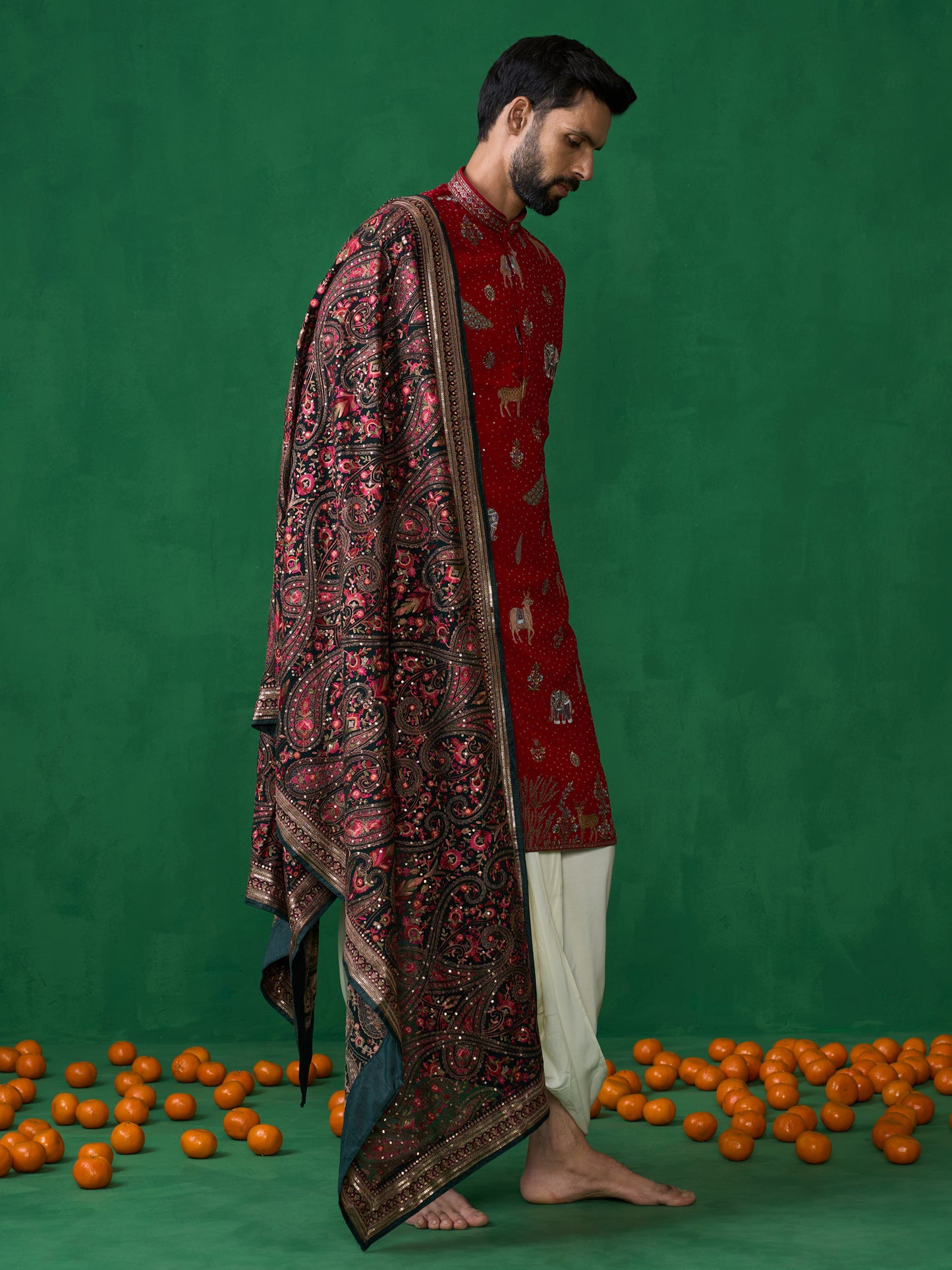PICHWAI RED DHOTI KURTA SET