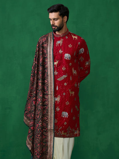 PICHWAI RED DHOTI KURTA SET